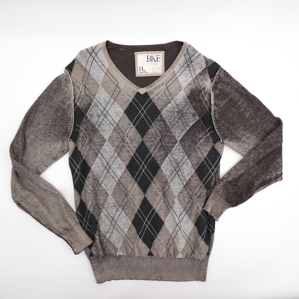 Buckle BKE Sweater Mens Large Brown Gray Artyle V-Neck Slim Fit Pullover